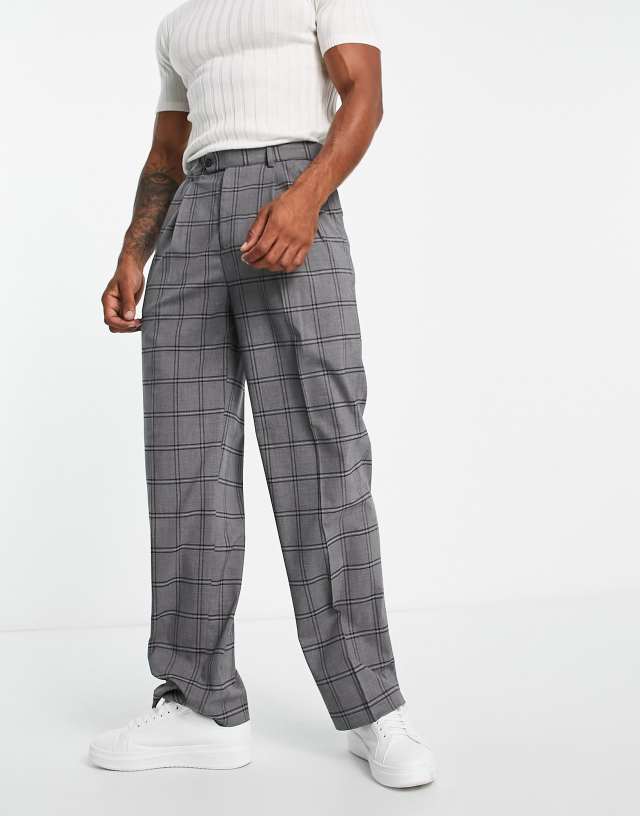 ASOS DESIGN smart wide leg pants in gray window plaid