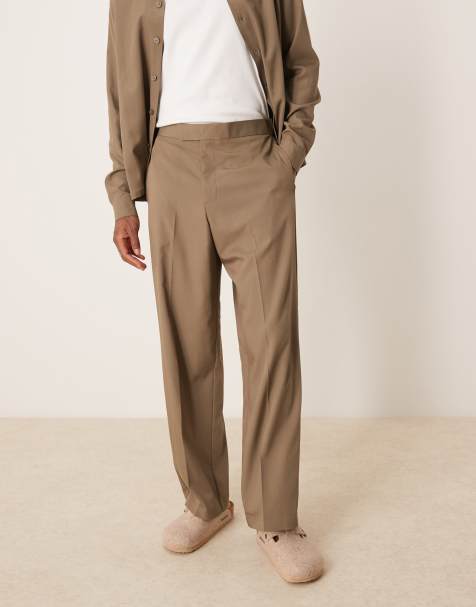 ASOS DESIGN smart wide leg pants in khaki peach feel texture with elasticated waist (part of a set) - view 1