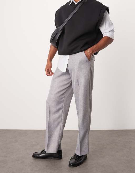 ASOS DESIGN smart wide leg pants in light grey herringbone