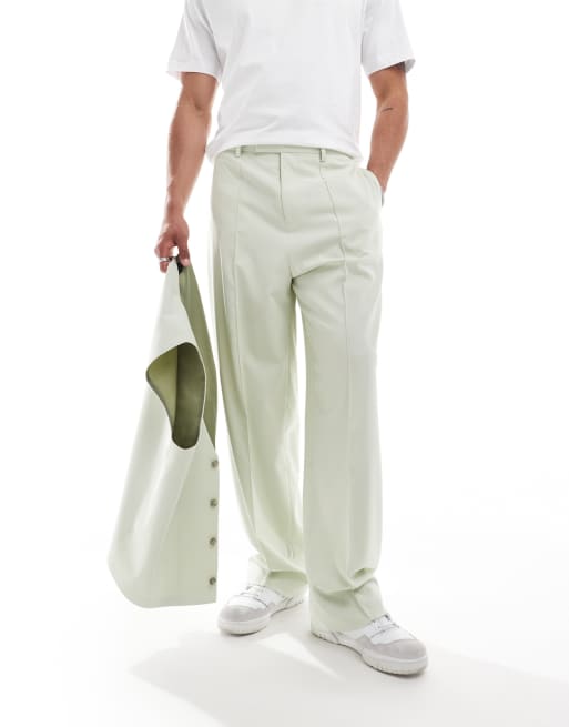 ASOS DESIGN smart wide leg pants in light sage green (part of a set)