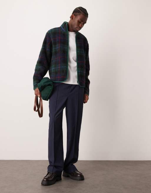 ASOS DESIGN smart wide leg pants in navy pinstripe, 5 of 5