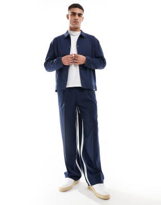 smart wide leg pants in navy with white side stripe - part of a set-Red