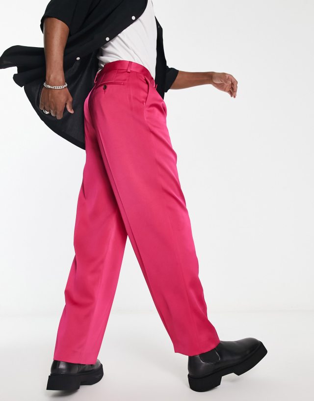 ASOS DESIGN smart wide leg pants in pink satin