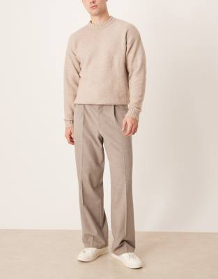 Asos Design Smart Wide Leg Pants In Neutral