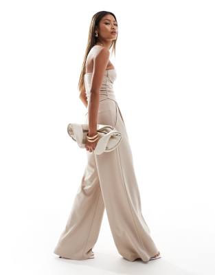Asos Design Smart Wide Leg Pants In Stone - Part Of A Set-neutral