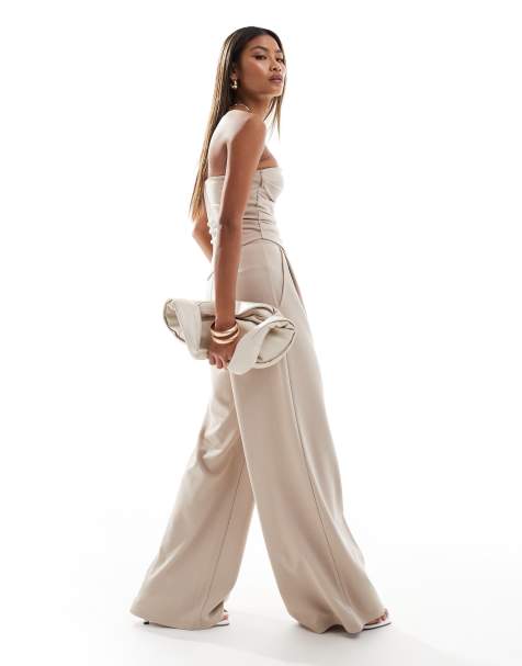 ASOS DESIGN smart wide leg pants in stone (part of a set) - view 1