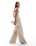 [ASOS DESIGN] ASOS DESIGN smart wide leg pants in stone (part of a set)-Neutral 10 Stone
