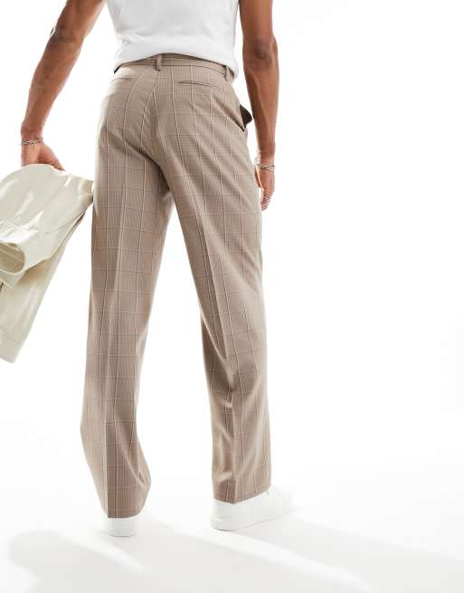 ASOS DESIGN smart wide leg pants in stone window pane check, 3 of 5