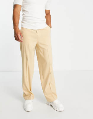Asos Design Smart Wide Leg Pants In Stone-neutral In Neutral