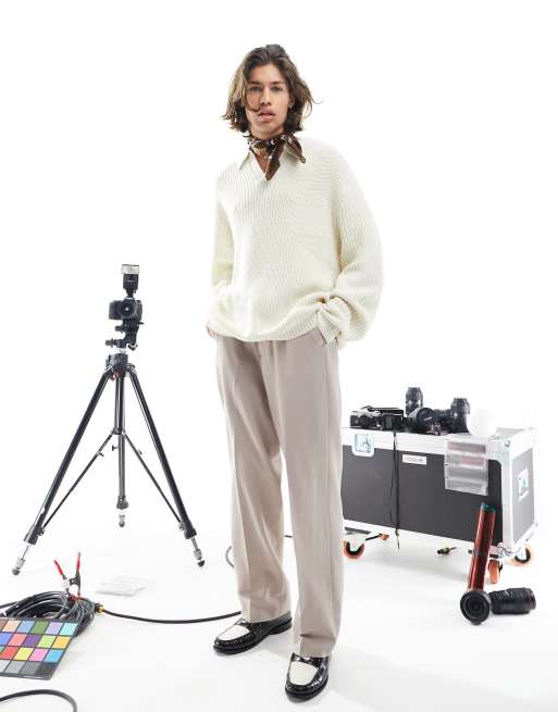 ASOS DESIGN smart wide leg pants in stone