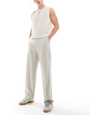 smart wide leg pants in stone-Neutral