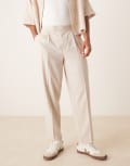 [ASOS DESIGN] ASOS DESIGN smart wide leg pants in stone-Neutral W36 L32 STONE