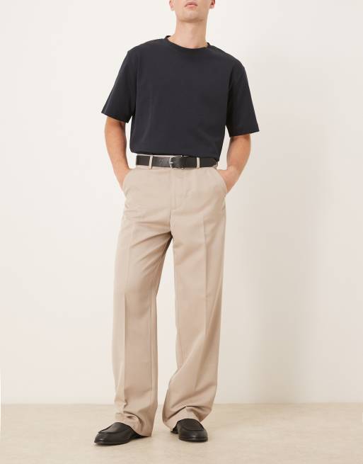 ASOS DESIGN smart wide leg trousers in stone
