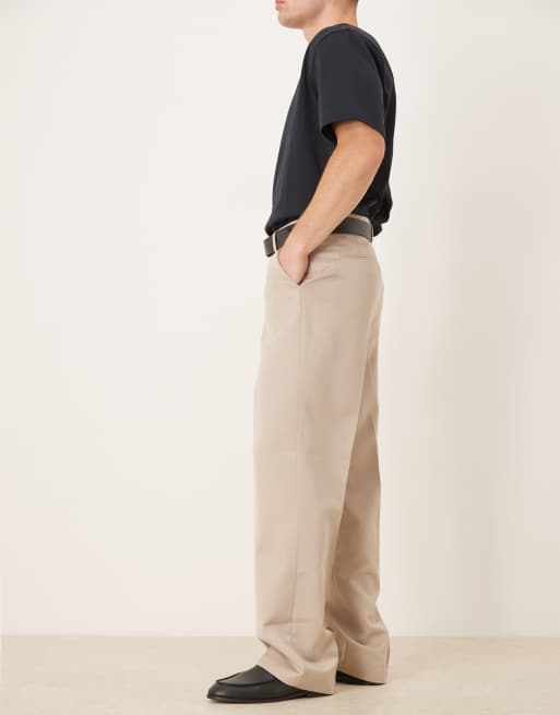ASOS DESIGN smart wide leg trousers in stone