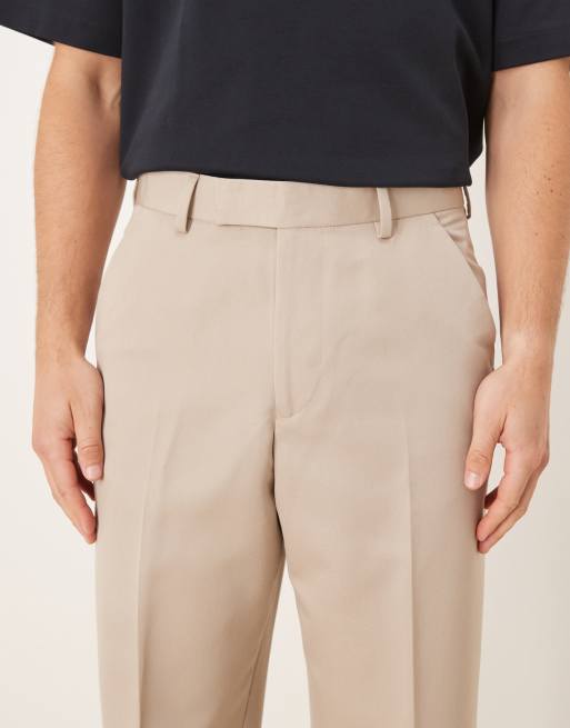ASOS DESIGN smart wide leg trousers in stone