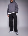 [ASOS DESIGN] ASOS DESIGN smart wide leg pants with check in black-Brown W32 L32 BROWN