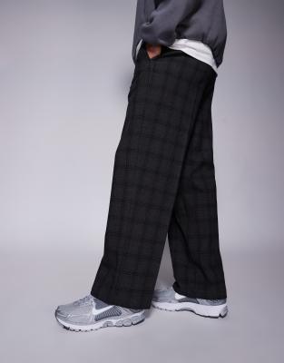Asos Design Smart Wide Leg Pants With Check In Black