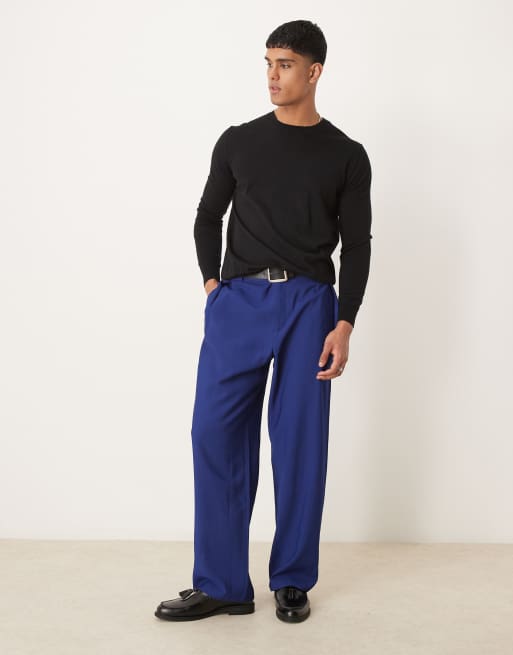 ASOS DESIGN smart wide leg pants with chunky belt loops in navy