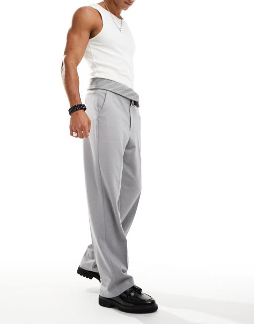 ASOS DESIGN smart wide leg pants with contrast waistband in light grey