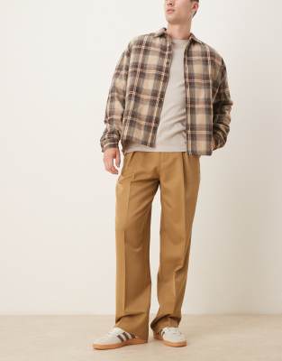 Asos Design Smart Wide Leg Pants With Deep Inverted Pleat In Neutral