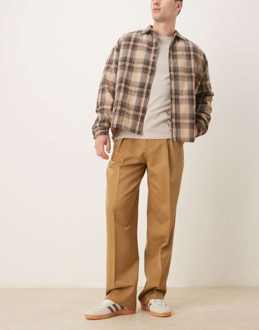 ASOS DESIGN smart wide leg pants with deep inverted pleat in camel, 2 of 5
