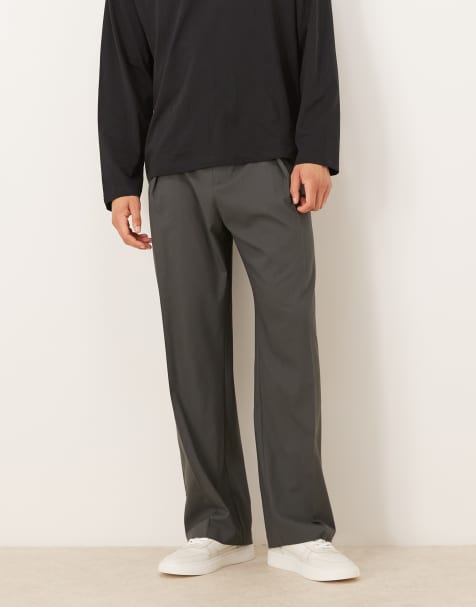 ASOS DESIGN smart wide leg pants with deep pleat in charcoal microtexture - view 1