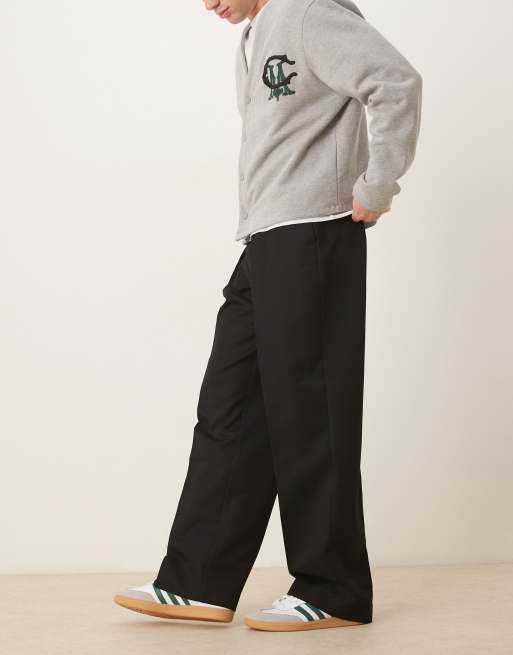 ASOS DESIGN smart wide leg pants with deep pleats in black with elastic waist