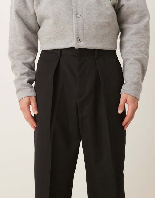 ASOS DESIGN smart wide leg pants with deep pleats in black with elastic waist
