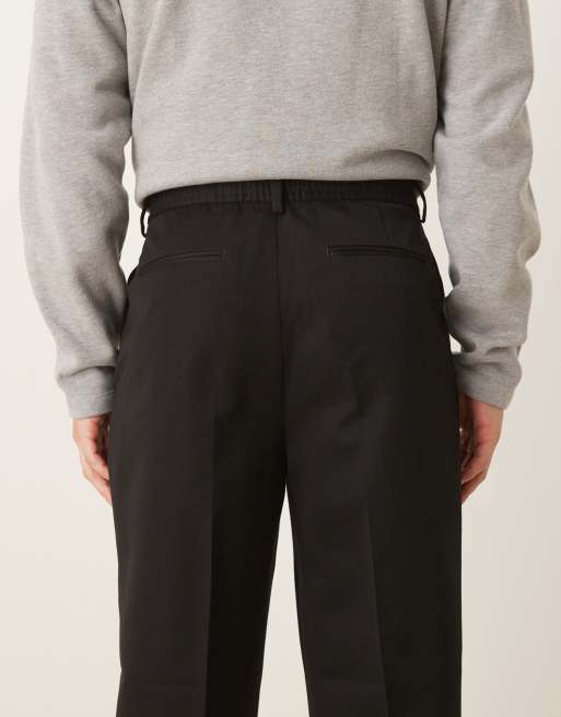 ASOS DESIGN smart wide leg pants with deep pleats in black with elastic waist