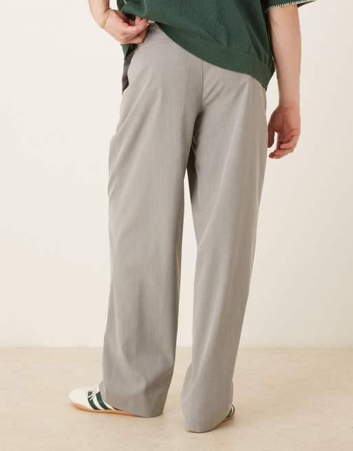 ASOS DESIGN smart wide leg pants with deep pleats in light grey, 4 of 5