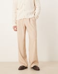 [ASOS DESIGN] ASOS DESIGN smart wide leg pants with double front pleats in beige microtexture-Neutral W34 L30 BEIGE