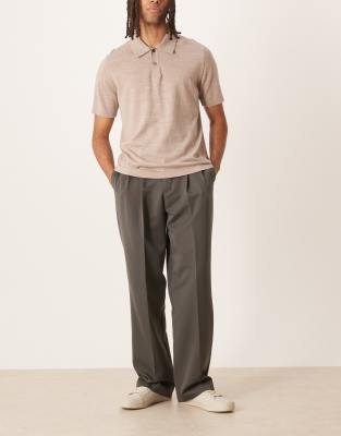 Asos Design Smart Wide Leg Pants With Double Pleat And Back Pocket Details In Gray