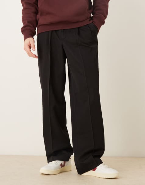 ASOS DESIGN smart wide leg pants with double pleat and exposed button in black - view 1