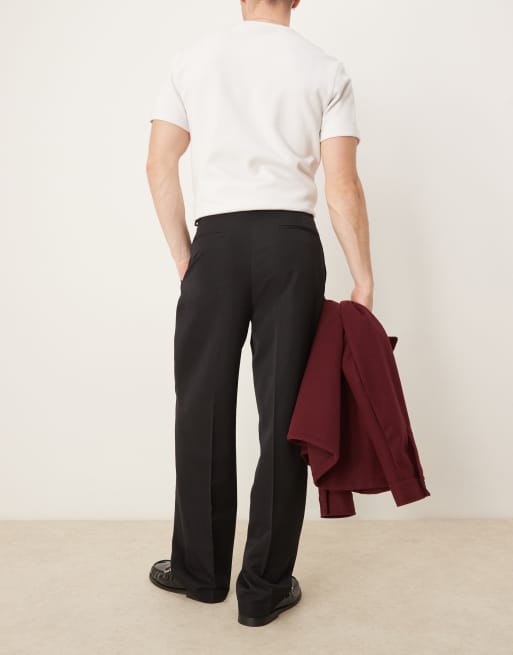 ASOS DESIGN smart wide leg pants with double pleats in black, 3 of 5