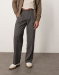 [ASOS DESIGN] ASOS DESIGN smart wide leg pants with double pleats in charcoal-Grey W38 L32 CHARCOAL