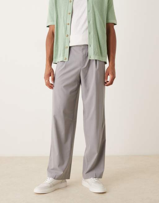 ASOS DESIGN smart wide leg pants with double pleats in charcoal