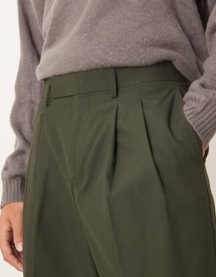 Asos Design Smart Wide Leg Pants With Double Pleats In Green