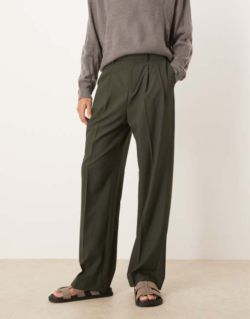 ASOS DESIGN smart wide leg pants with double pleats in green, 3 of 5