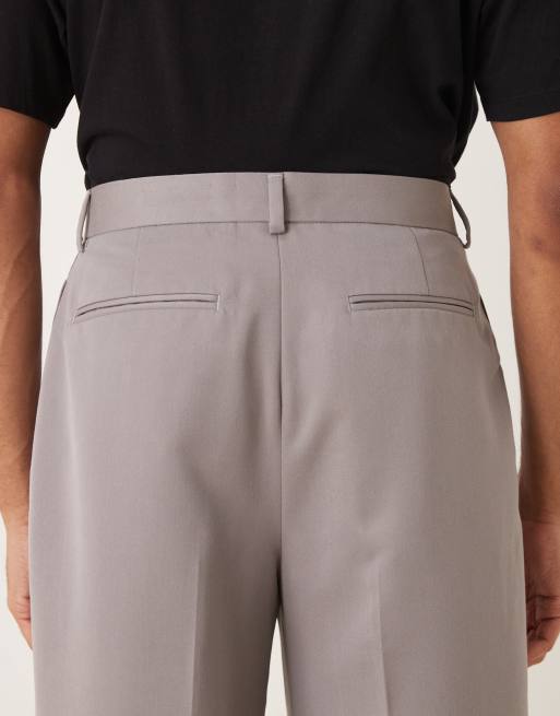ASOS DESIGN smart wide leg pants with double pleats in light gray