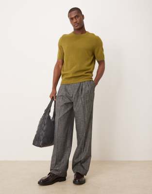 Asos Design Smart Wide Leg Pants With Double Pleats In Gray