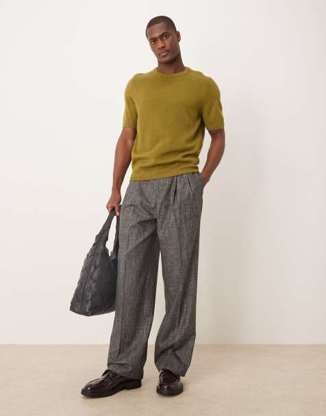 ASOS DESIGN smart wide leg pants with double pleats in salt & pepper - view 1