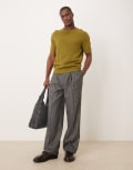[ASOS DESIGN] ASOS DESIGN smart wide leg pants with double pleats in salt & pepper-Black W34 L32 BLACK