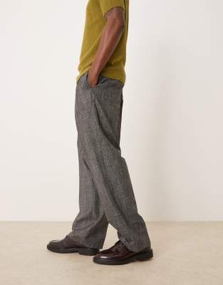 Asos Design Smart Wide Leg Pants With Double Pleats In Gray