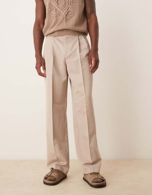 ASOS DESIGN smart wide leg pants with double pleats in stone, 2 of 5