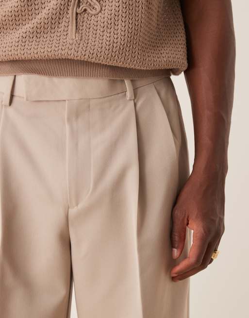 ASOS DESIGN smart wide leg pants with double pleats in stone, 3 of 5