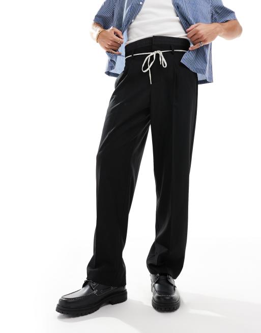ASOS DESIGN smart wide leg pants with double waistband detail in 