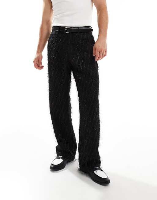ASOS DESIGN smart wide leg pants with fringe details in black
