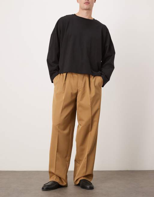 ASOS DESIGN smart wide leg pants with front box pleat in camel
