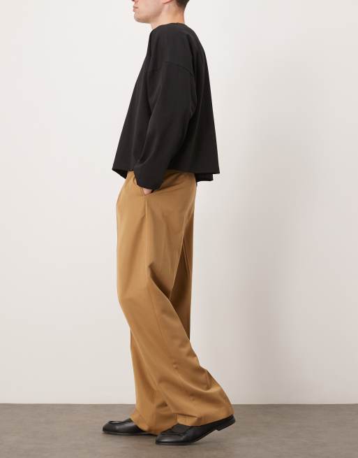 ASOS DESIGN smart wide leg pants with front box pleat in camel