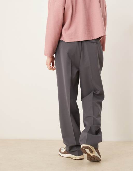 ASOS DESIGN smart wide leg pants with front inverted pleats in gray with elastic waist